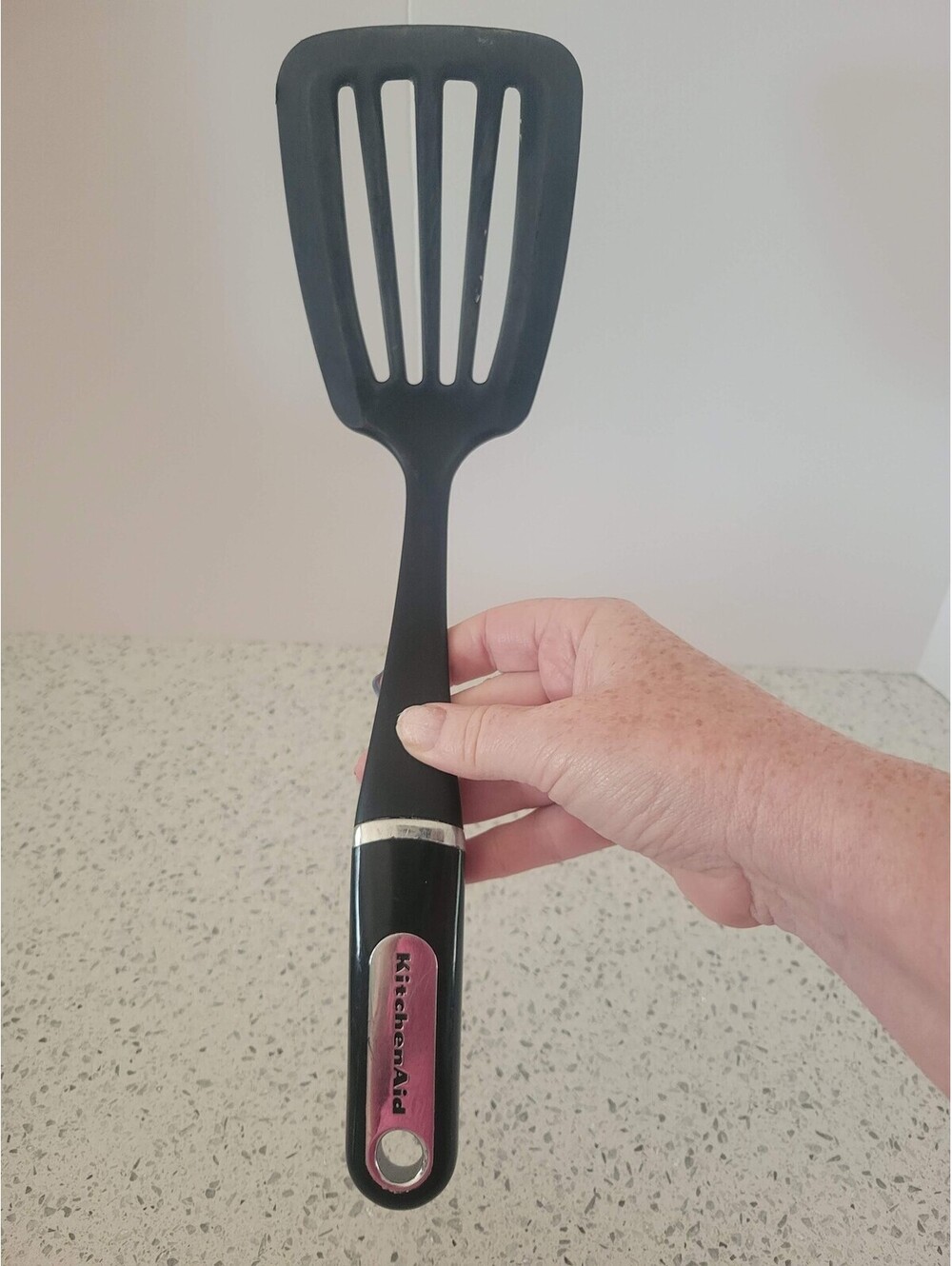KitchenAid Black Plastic Slotted Turner Spatula Stainless Accent Kitchen Utensil